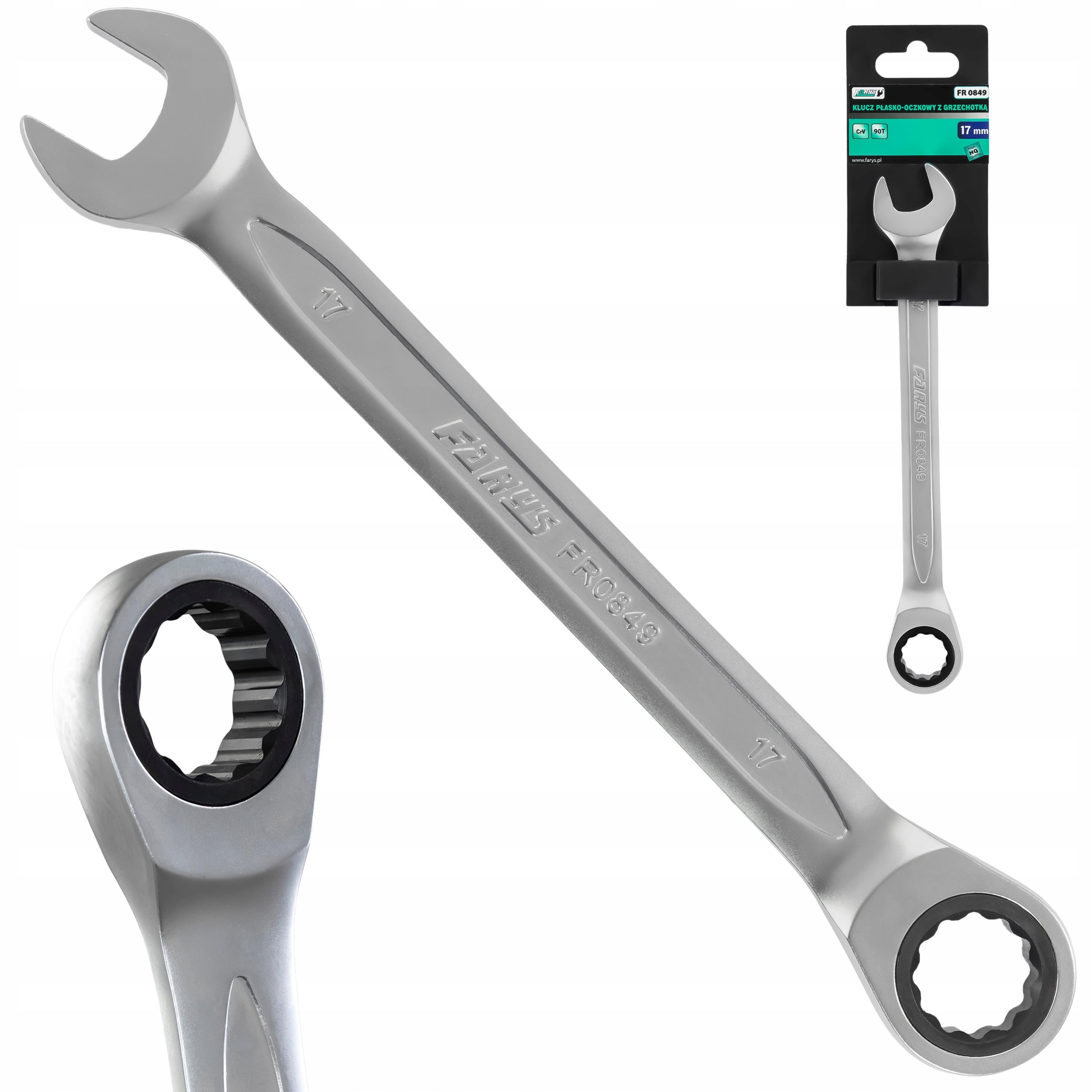 WRENCH WITH RATCHET 17mm 90 TEETH CRV CHROME WORKSHOP FARYS