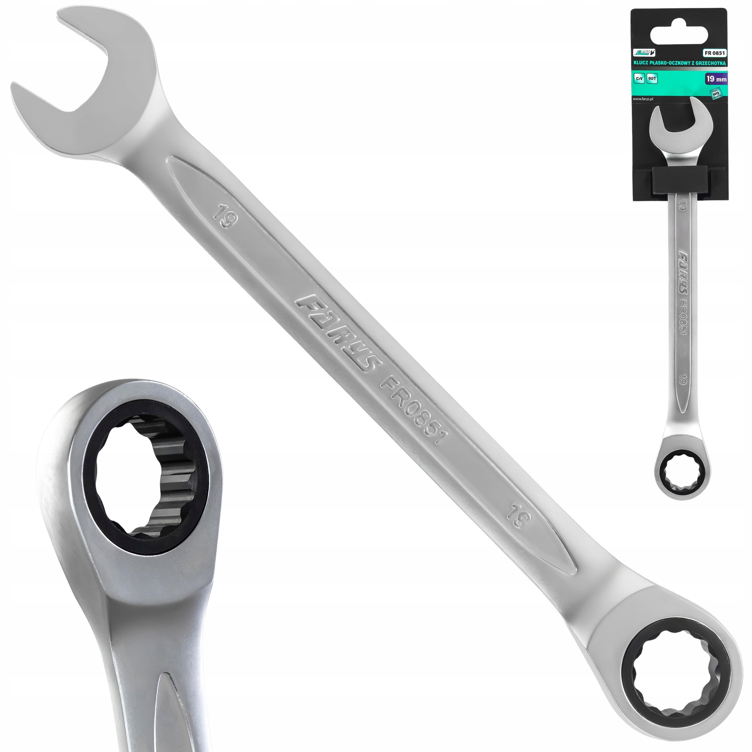 WRENCH WITH RATCHET 19mm 90 TEETH CRV CHROME WORKSHOP FARYS