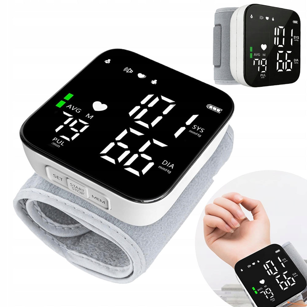 WRIST BLOOD PRESSURE MONITOR ELECTRONIC LCD CASE USB ACCUMULATOR SOUND