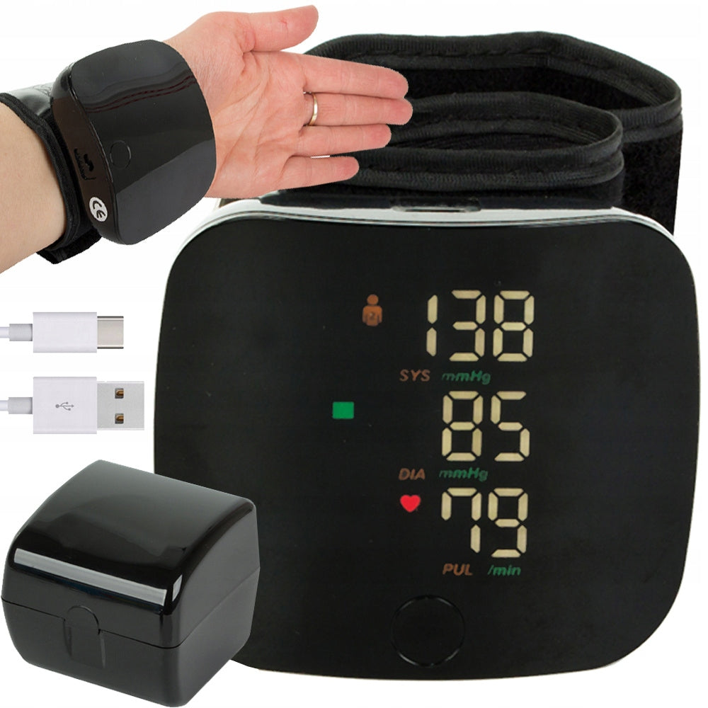 WRIST BLOOD PRESSURE MONITOR ELECTRONIC LCD USB ACCUMULATOR CASE