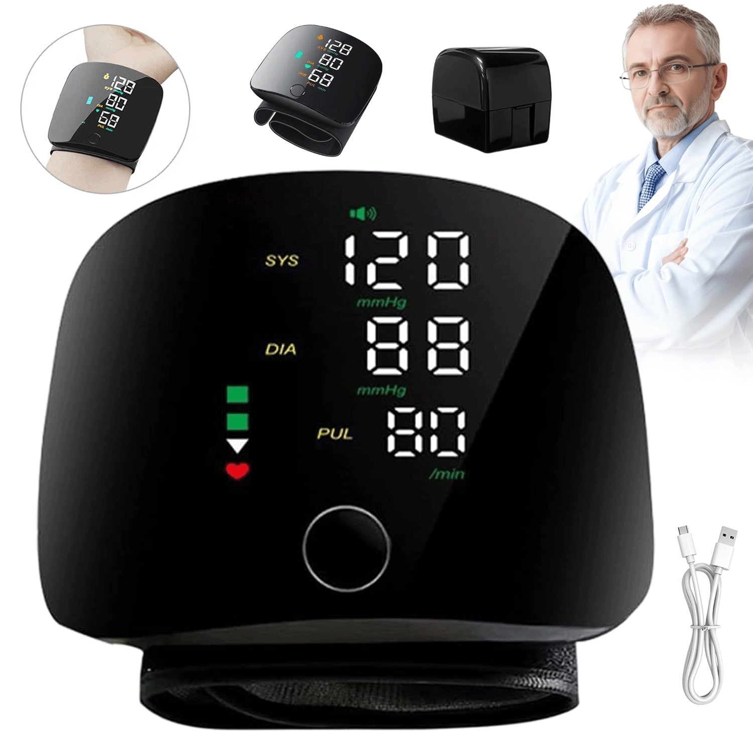 WRIST BLOOD PRESSURE MONITOR SAYS ARRHYTHMIA ELECTRONIC VOICE CASE 300MAH