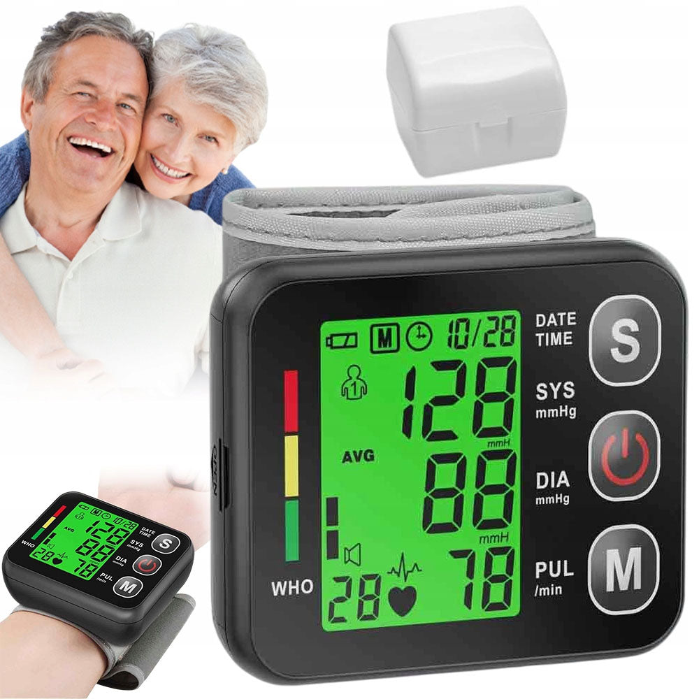 WRIST BLOOD PRESSURE MONITOR WITH LCD SCREEN ARRHYTHMIA MEMORY AND PROTECTIVE CASE Packaging status original