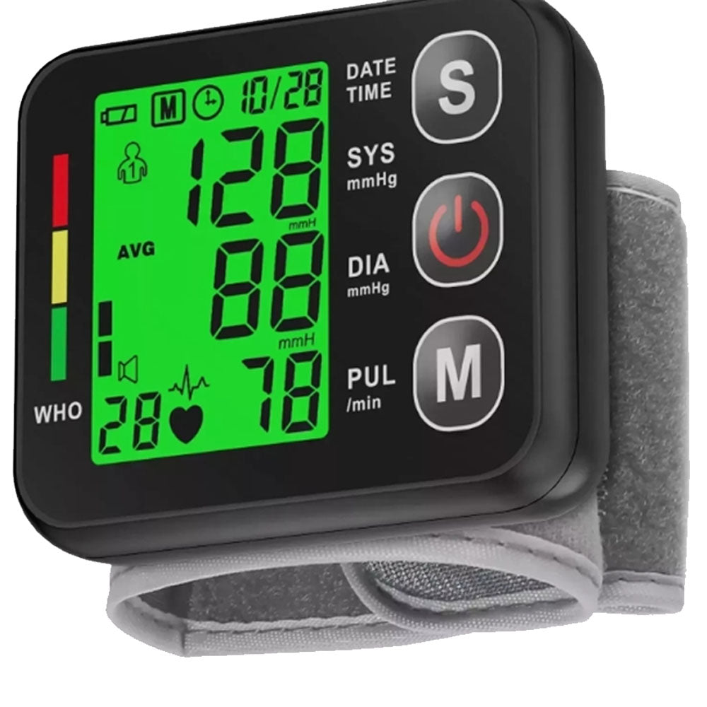 WRIST BLOOD PRESSURE MONITOR WITH LCD SCREEN ARRHYTHMIA MEMORY AND PROTECTIVE CASE