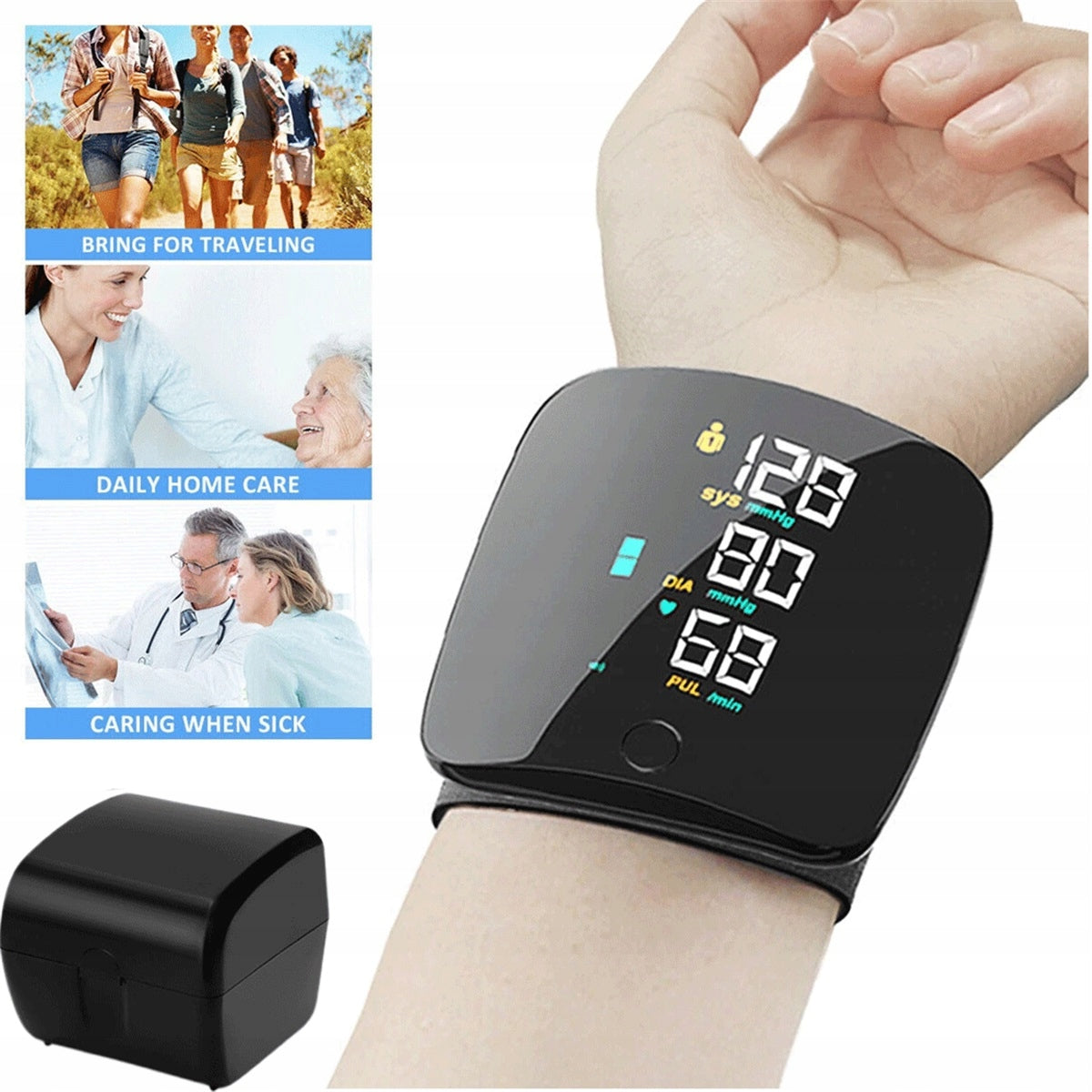WRIST BLOOD PRESSURE MONITOR WITH LED VOICE AND MEASUREMENT AVERAGING FUNCTION