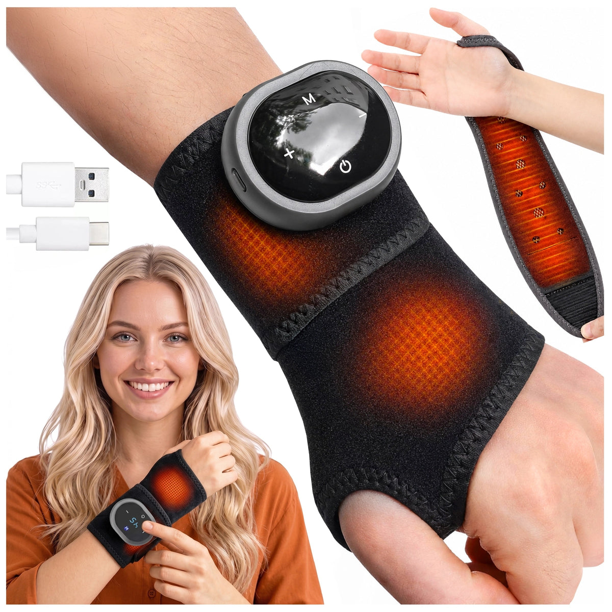 WRIST MASSAGER FOR CARPAL TUNNEL HEATING VIBRATION ORTHOSIS BAND