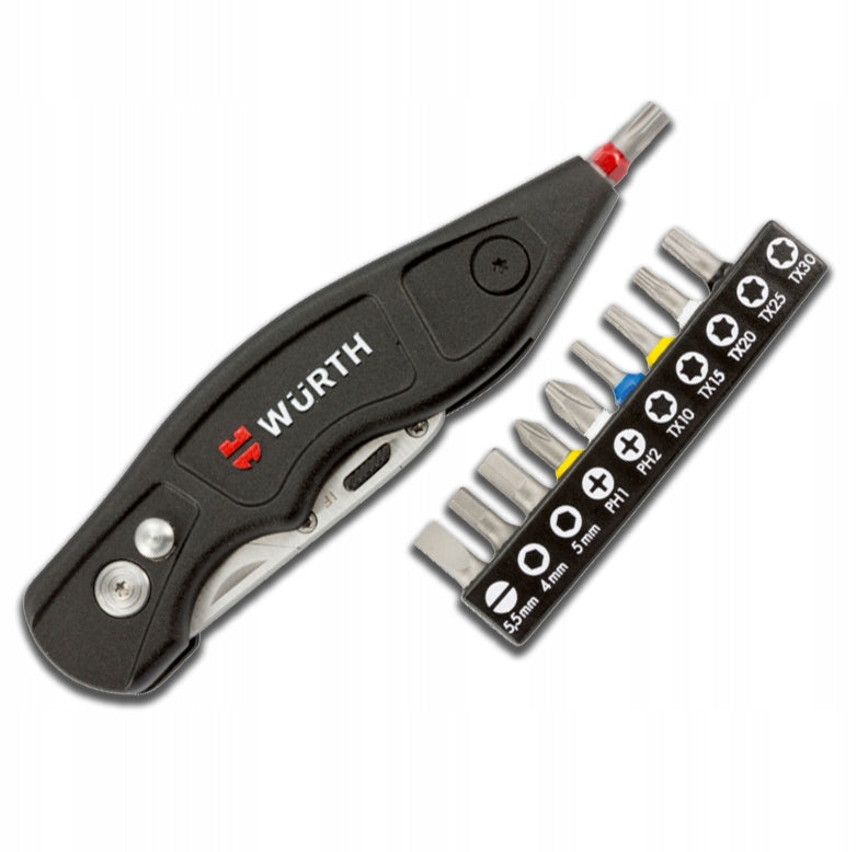 WURTH ASSEMBLY KNIFE WITH BITS AND CASE Knife set with trapezoidal blades