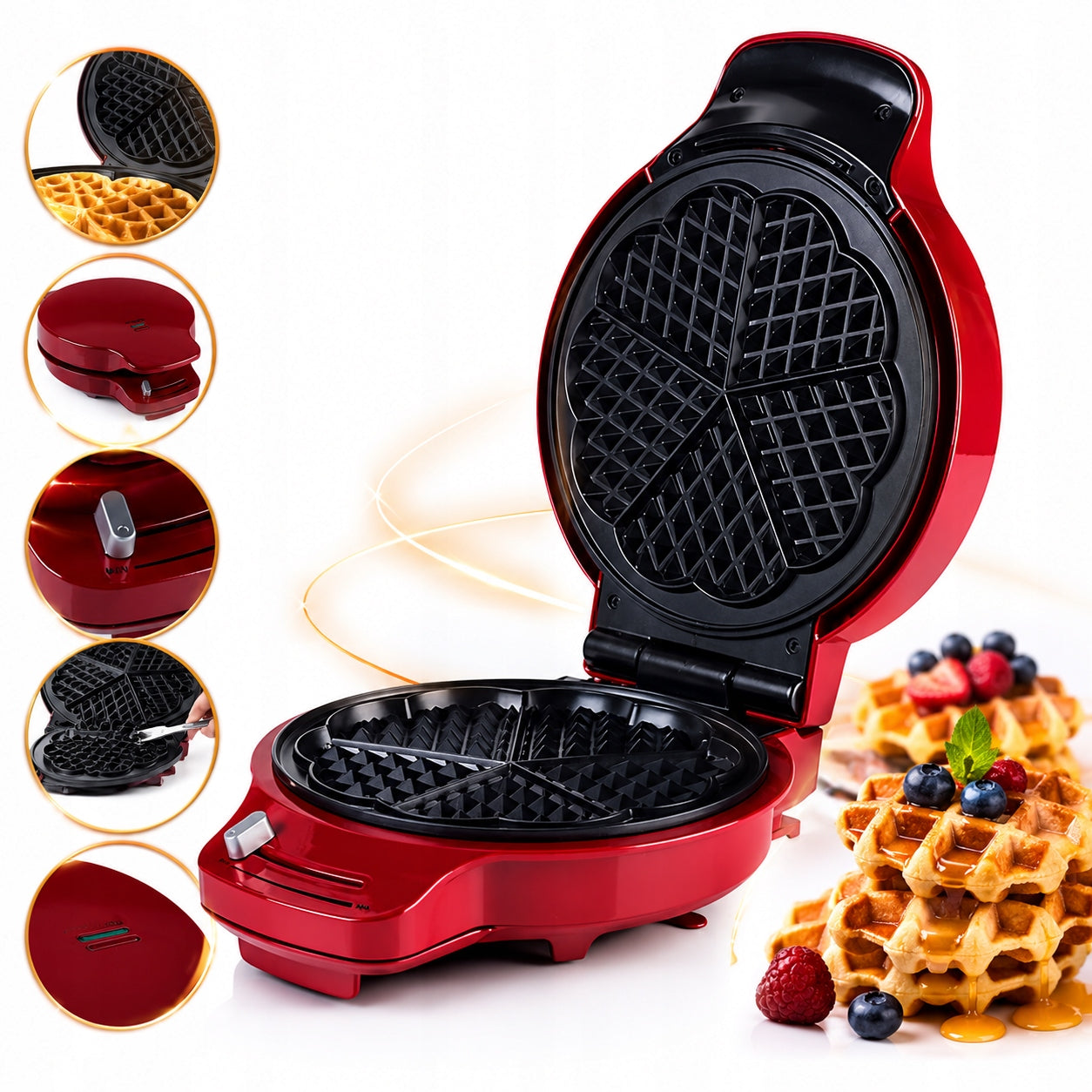 Waffle Iron AMBIANO 1200W Hearts ILAG Temperature Control Packaging status original