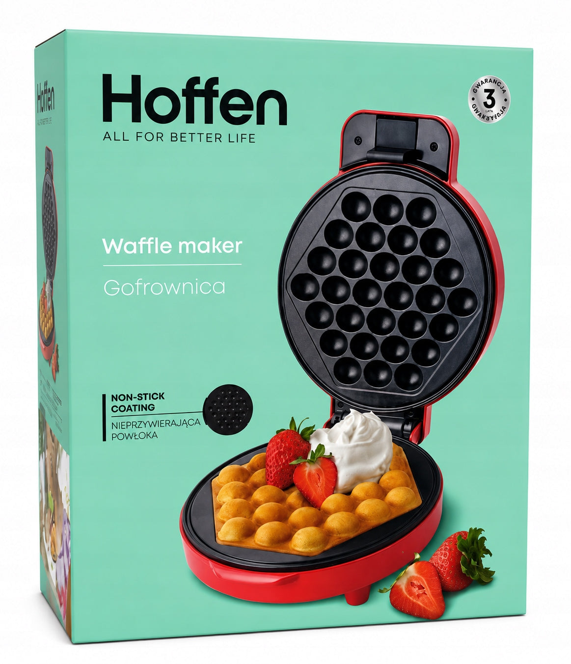 Waffle Iron Hoffen 5905118112780 1200 W red BUBBLE