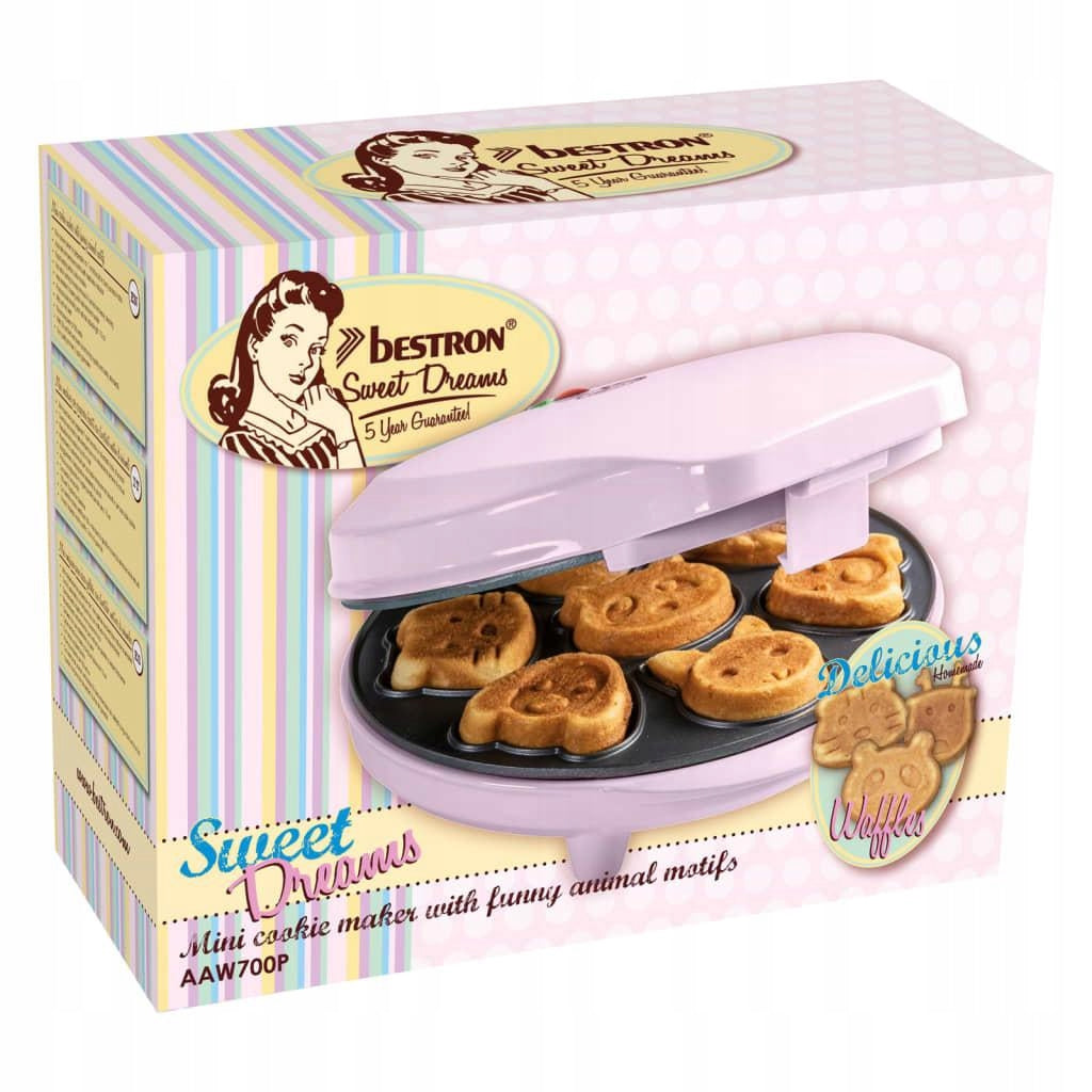 Waffle Maker Animal Cookie Baking Device Bestron 700W pink Packaging status original