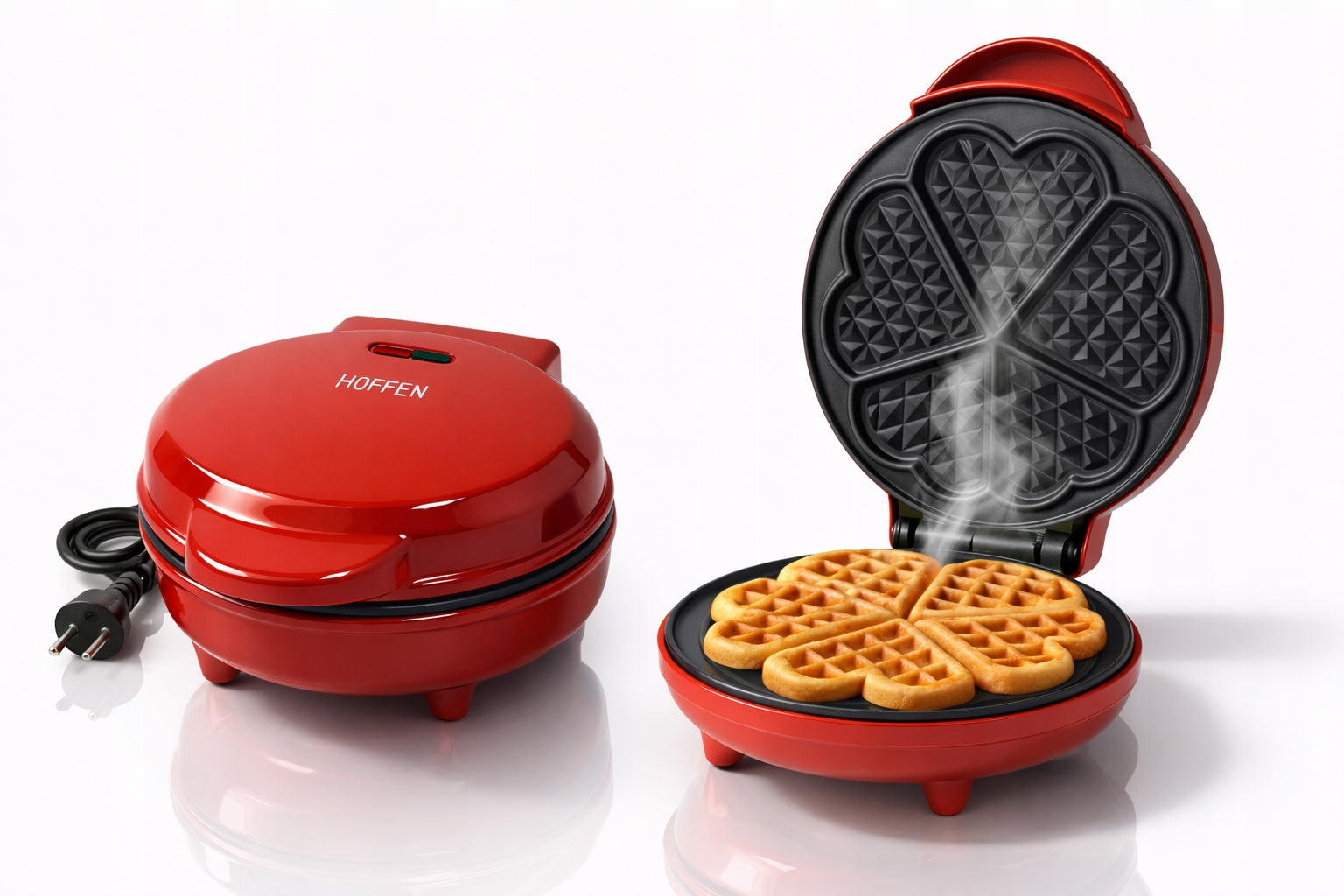 Waffle iron Hoffen 1000W with non-stick coating non-stick red