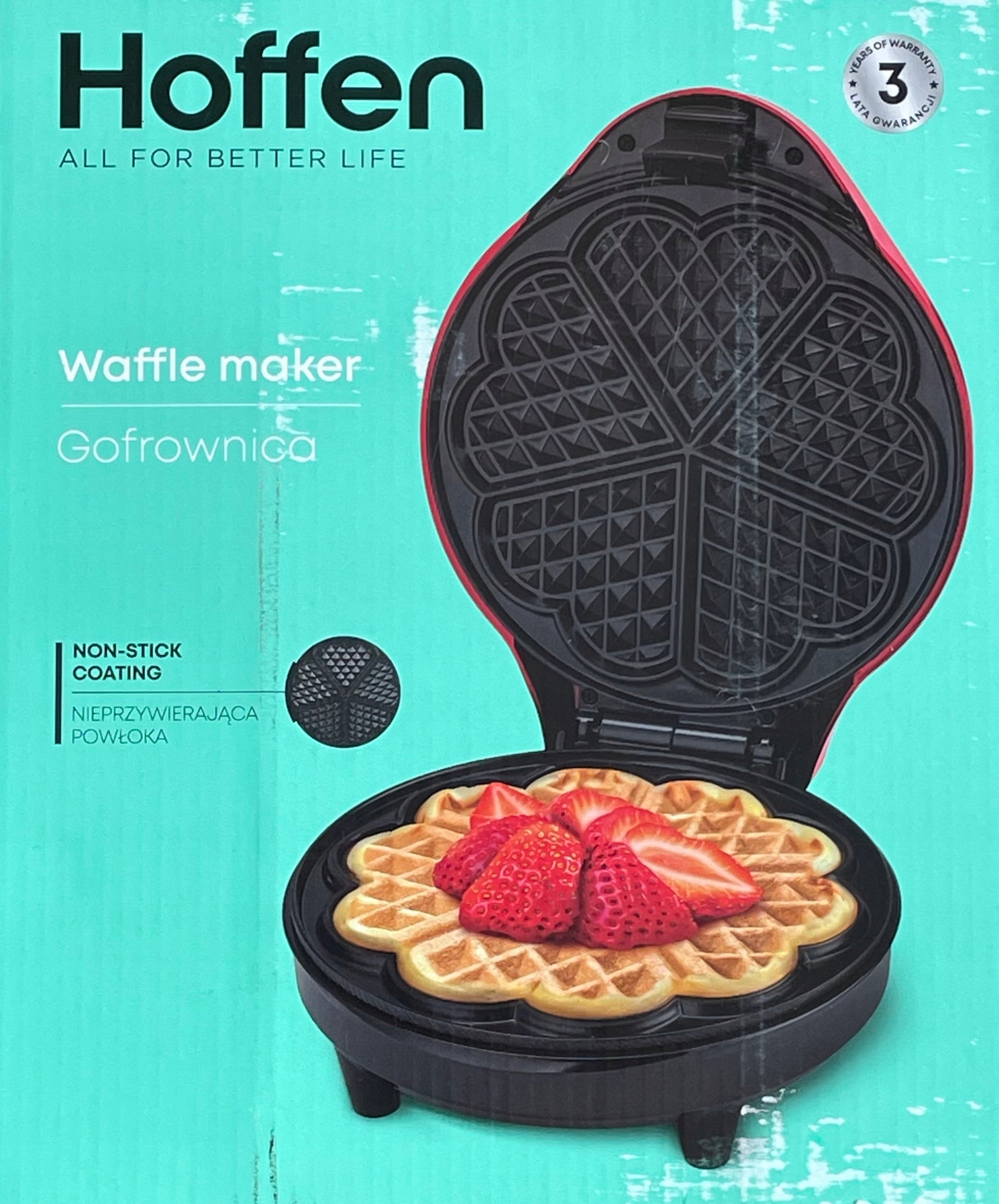 Waffle iron Hoffen 1200 W heart red Power rating 1200 W