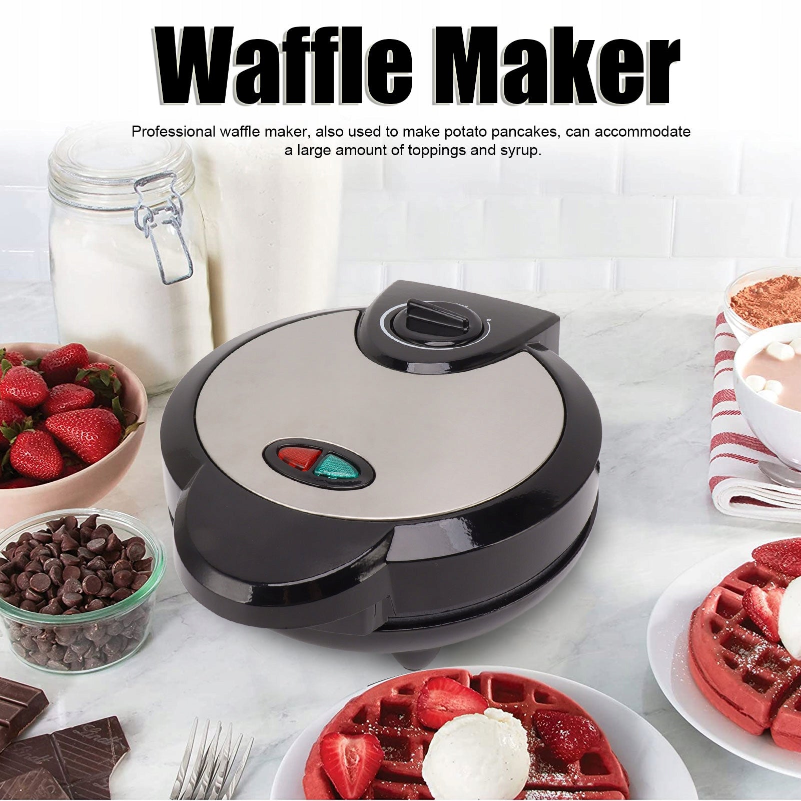 Waffle iron with a power of 1200 W. Double-sided tilting hob. 1C Power rating 1 W