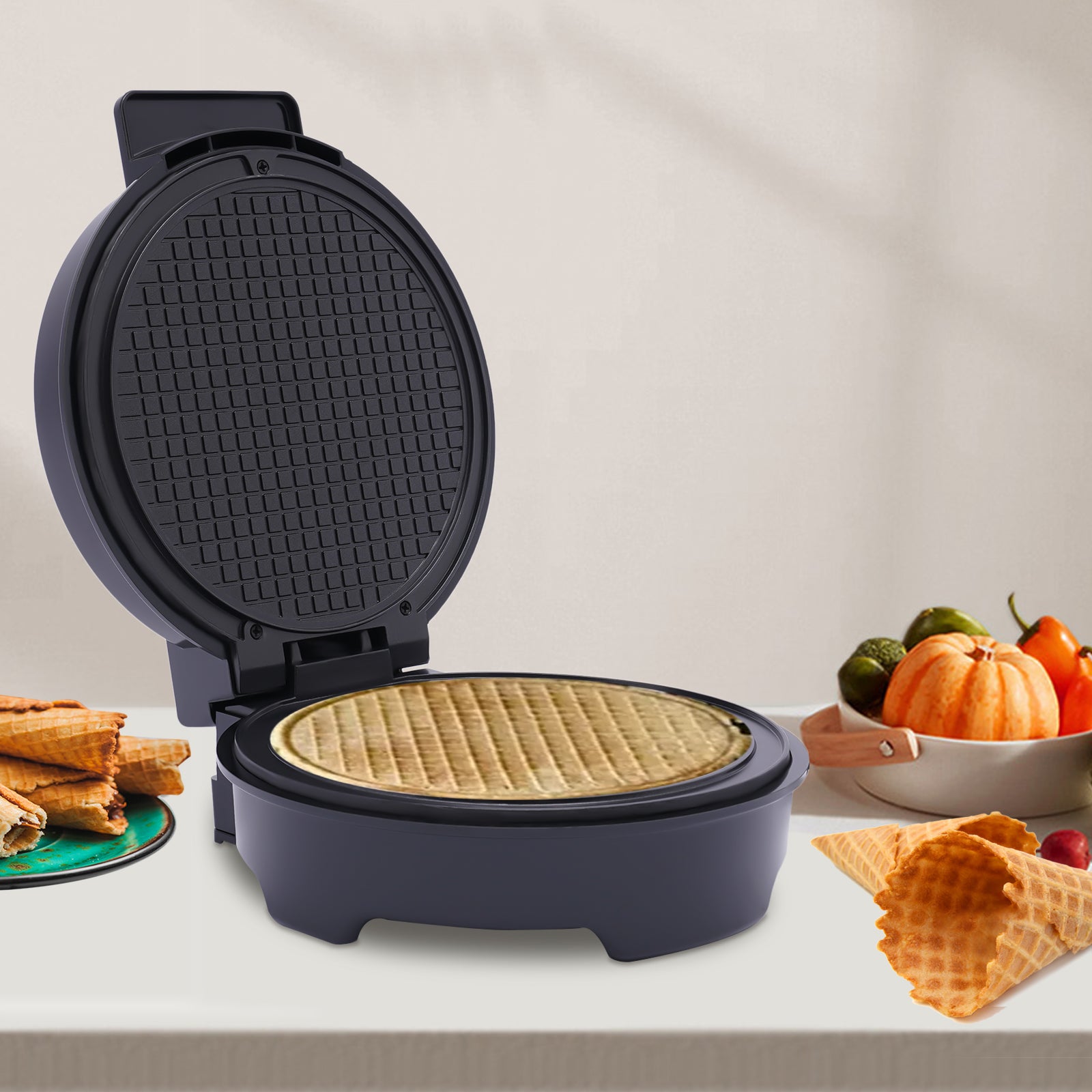 Waffle iron with rounded corners, waffle iron 1200W Power rating 1 W
