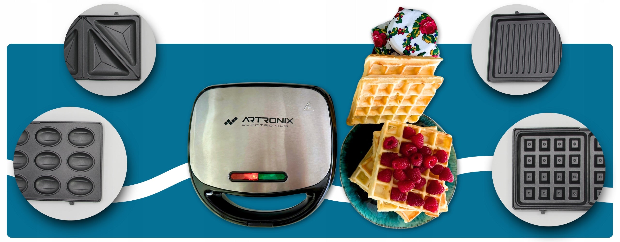 Waffle maker toaster 5in1 toaster oven multifunctional waffle toast ARTRONIX 850W Manufacturer code Gofrownica toster 5w1 opiekacz wielofunkcyjny