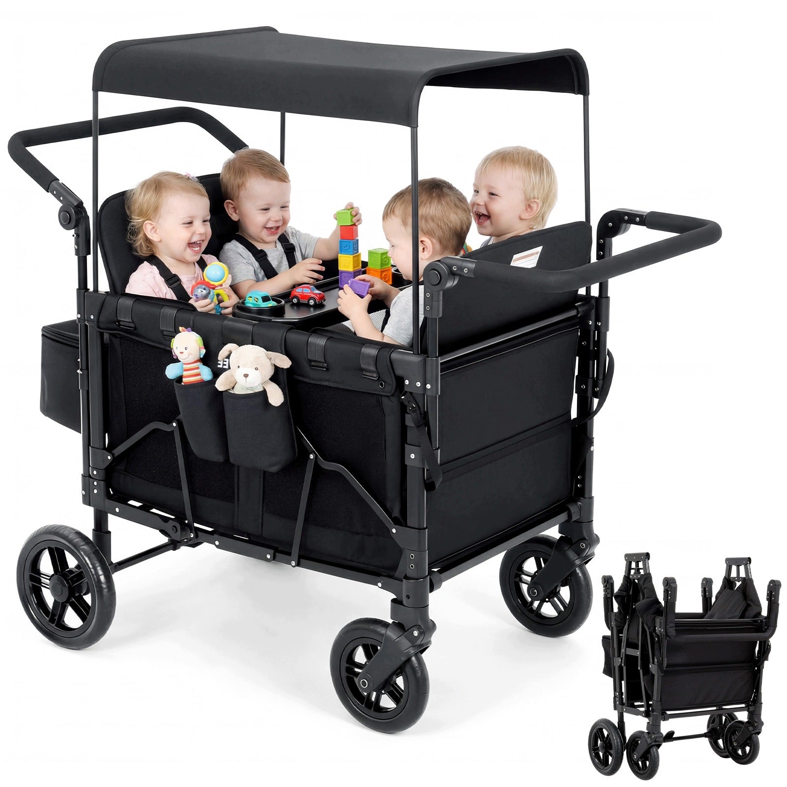 Wagon Stroller, 4 Seater, Canopy, Push, Pull Handle, Fold, Black Manufacturer code JOLLYTOP