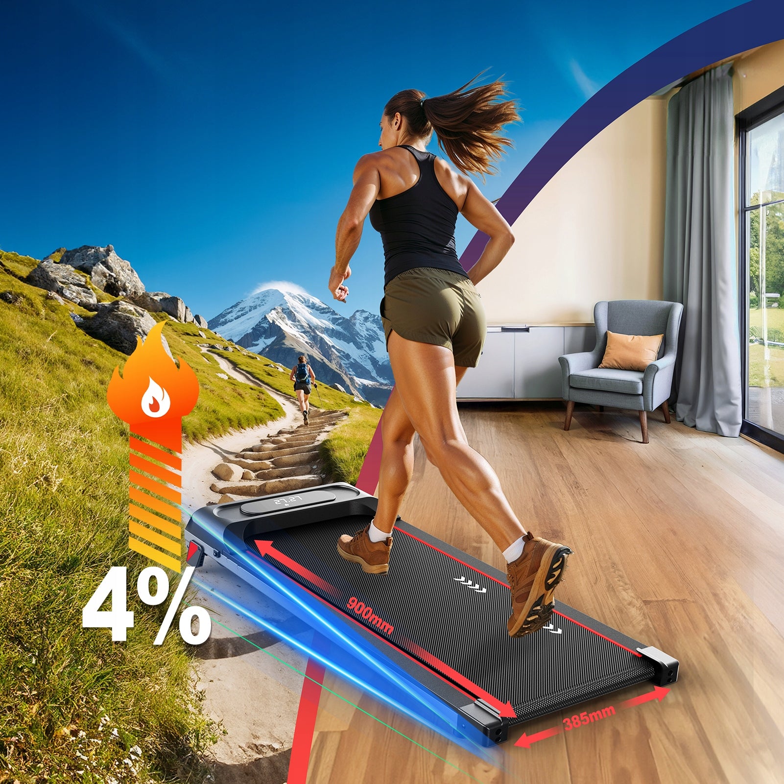 Walking Treadmill Under Desk Walking Pad 1-6 km/h, 100kg, 4% Incline Manufacturer code 6976909981426