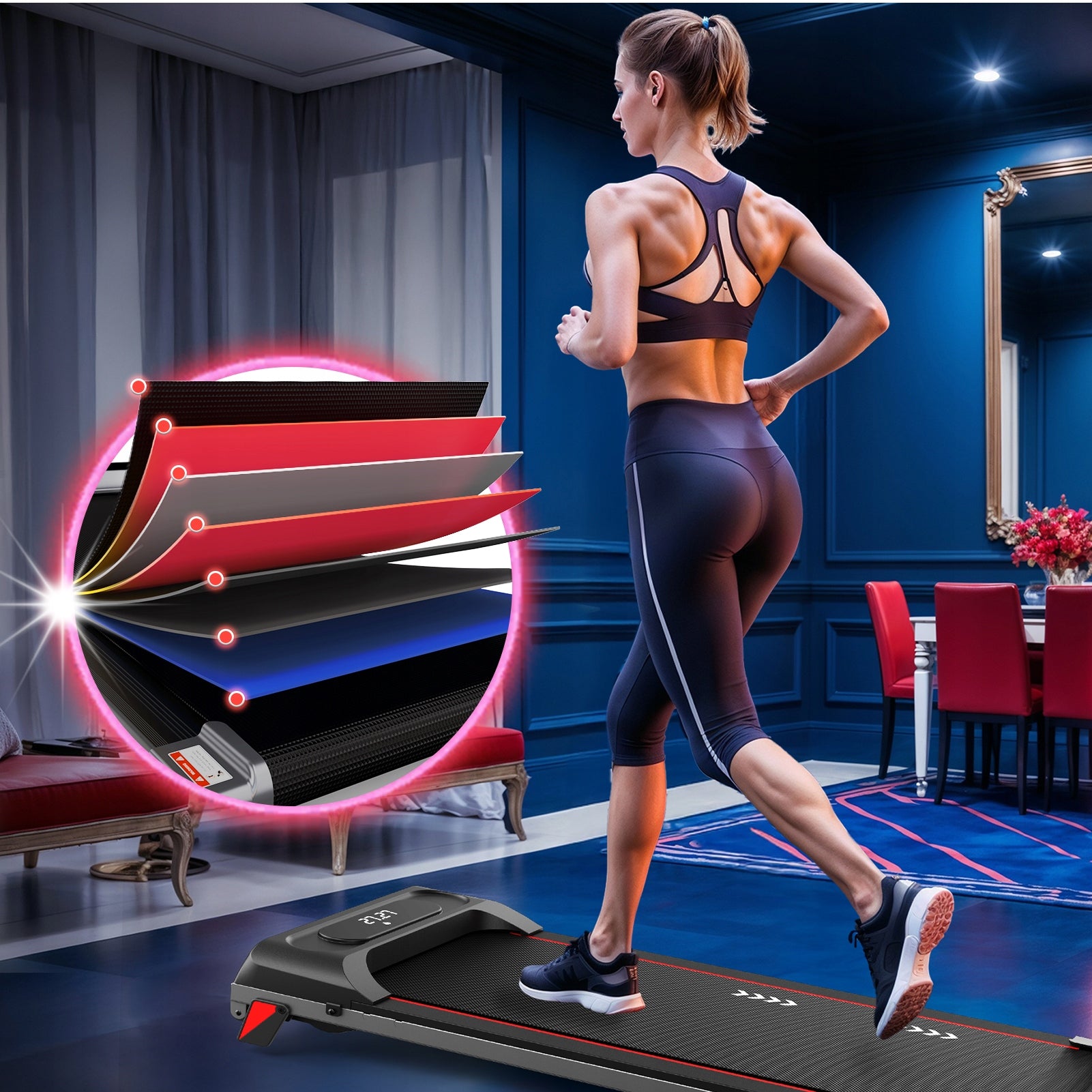 Walking Treadmill Under Desk Walking Pad 1-6 km/h, 100kg, 4% Incline Maximum user weight 120 kg