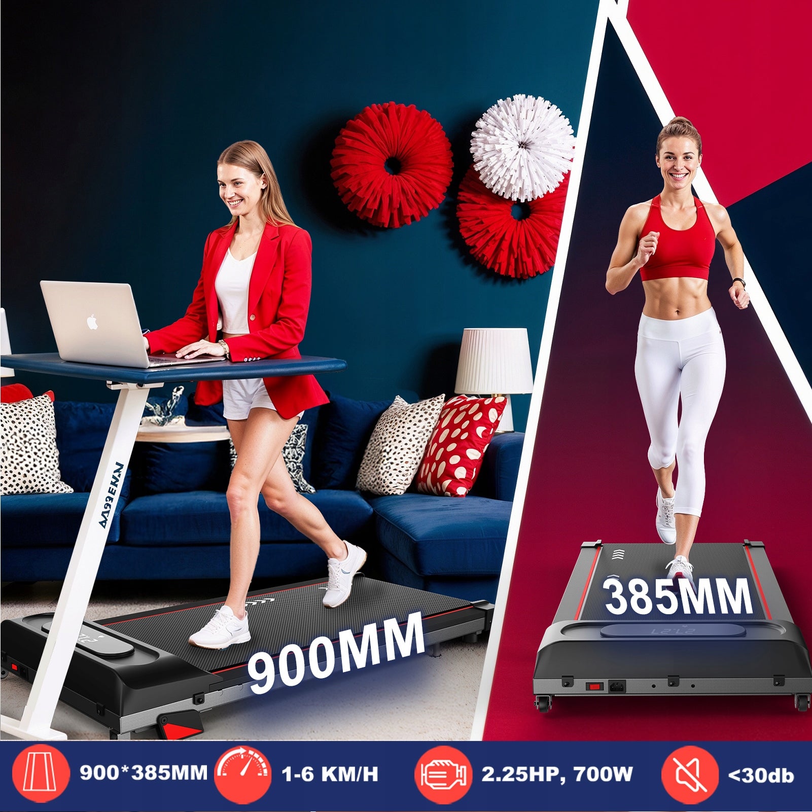 Walking Treadmill Under Desk Walking Pad 1-6 km/h, 100kg, 4% Incline Packaging status original