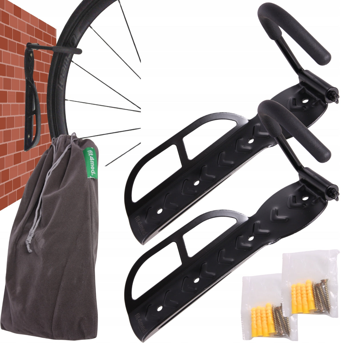 Wall HANGER for Bicycle Bikes 2x Bicycle Holder Black Strong Hook 8xPegs EAN (GTIN) 5903738824564