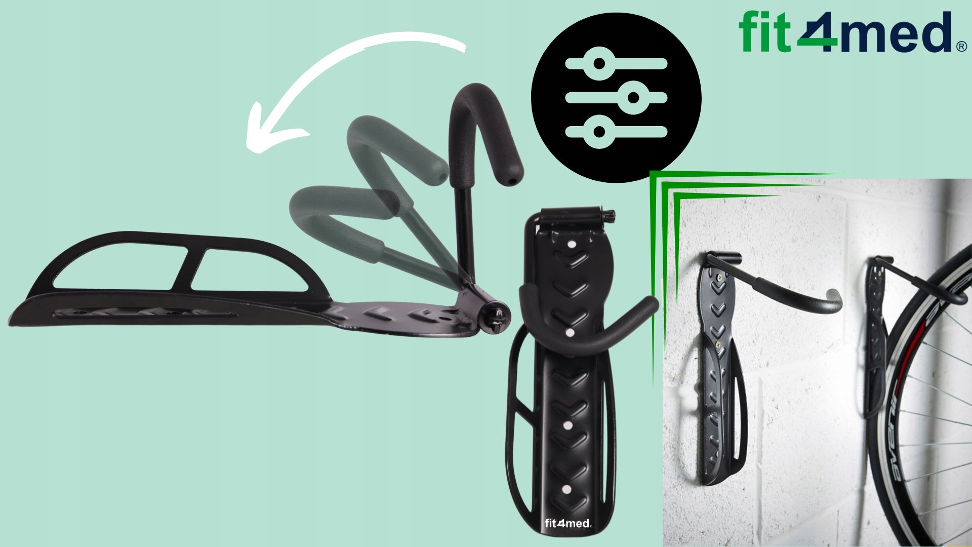 Wall HANGER for Bicycle Bikes 2x Bicycle Holder Black Strong Hook 8xPegs For multipurpose