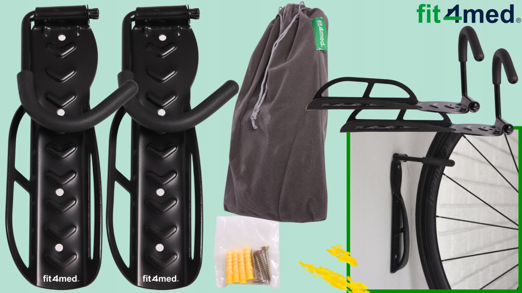 Wall HANGER for Bicycle Bikes 2x Bicycle Holder Black Strong Hook 8xPegs Model WIESZAK NA ROWER 2SZT