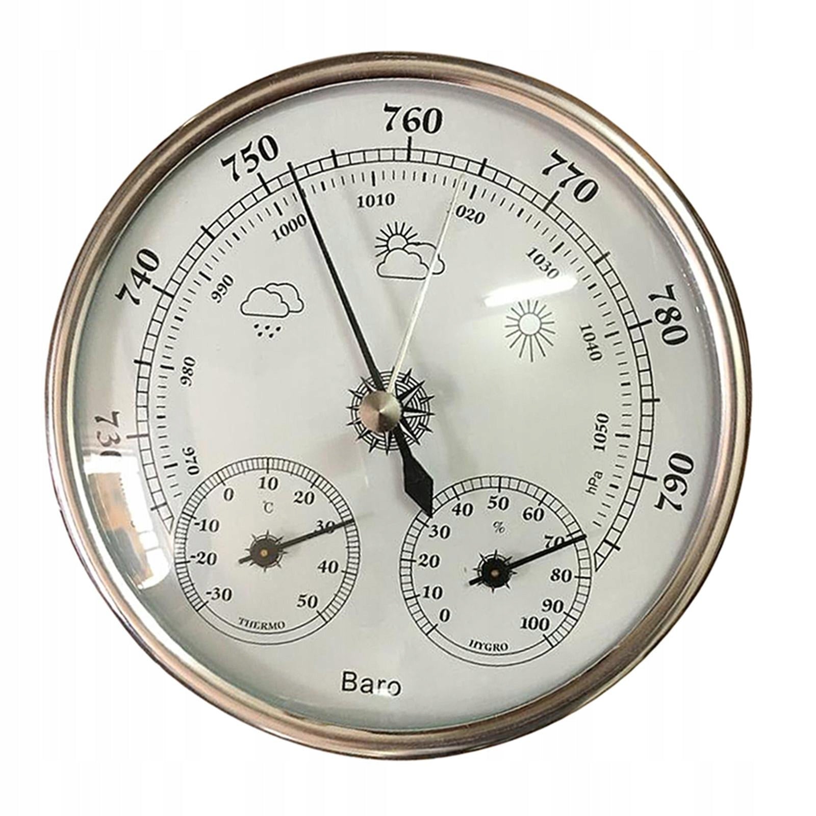 Wall Mounted Household Barometer Thermometer Hygrometer Weather Silver Medical device no
