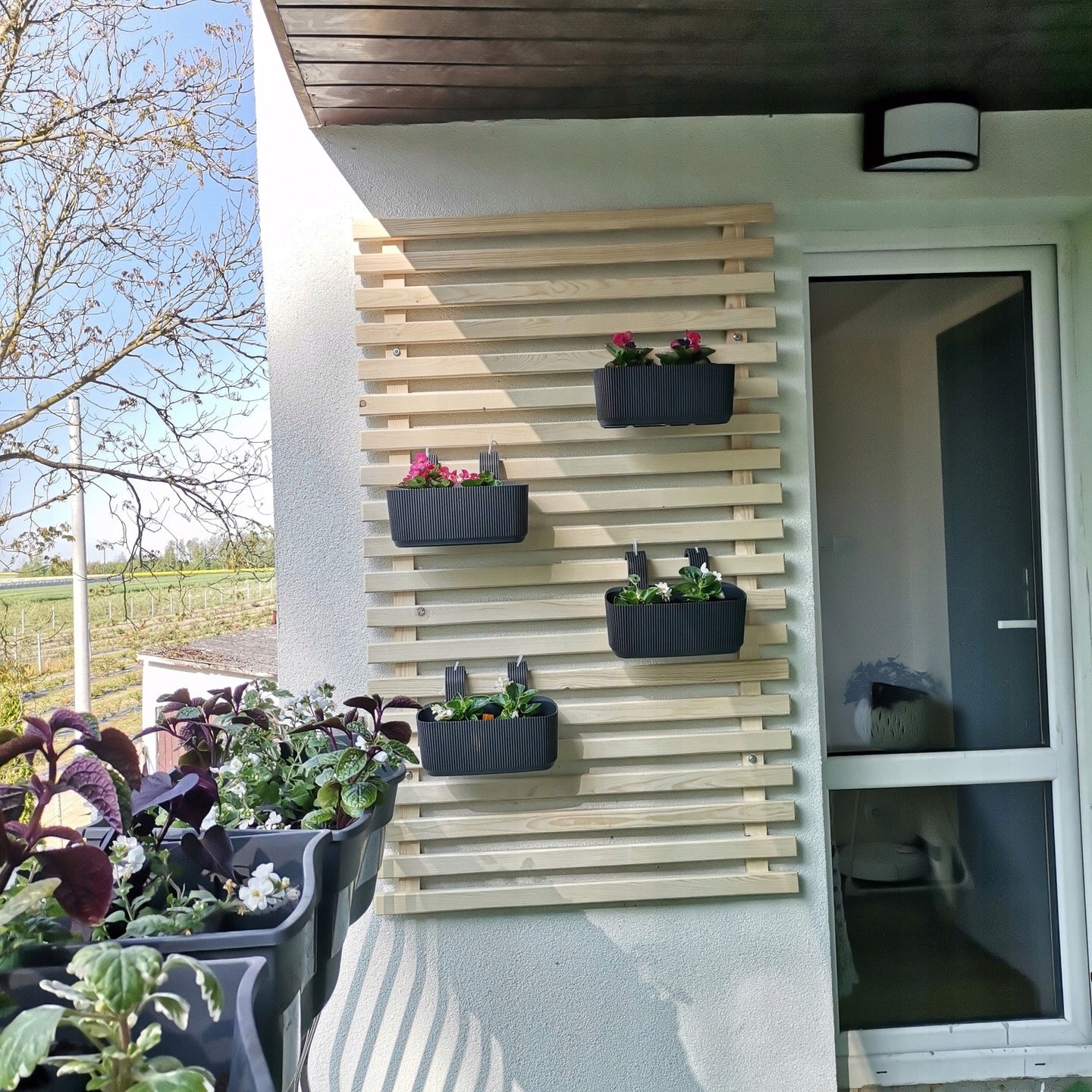 Wall Plant Stand Ladder For Balcony For Terrace Easy Installation Wooden 64x80cm Maximum width 80 cm