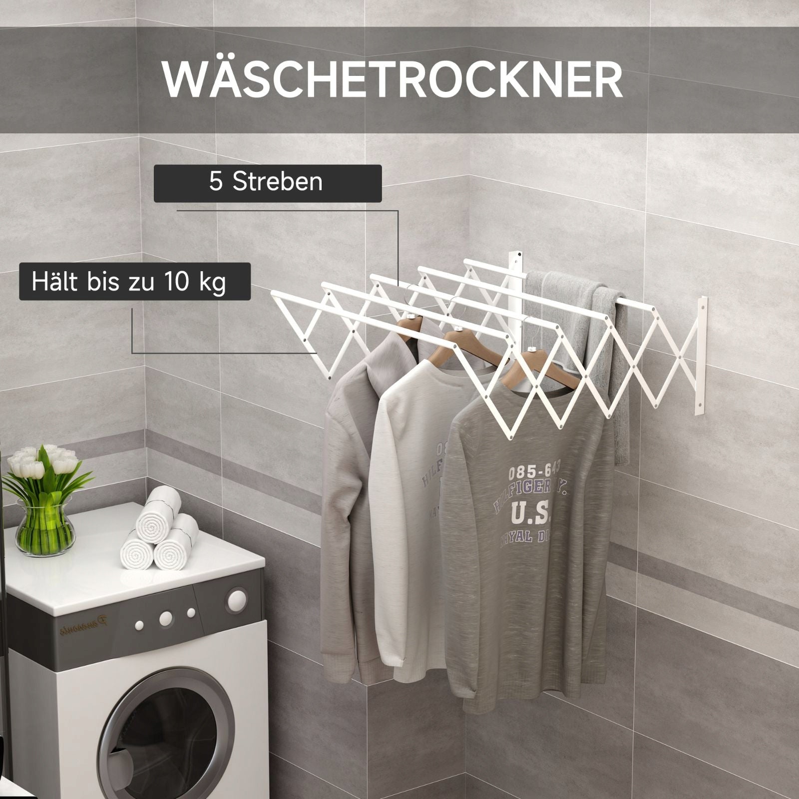 Wall dryer 63x60x20 cm fold-out metal white Kind Balcony