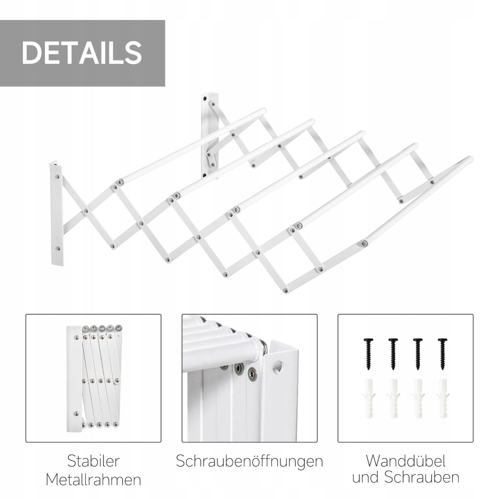 Wall dryer 63x60x20 cm fold-out metal white Product weight with unit packaging 2.3 kg