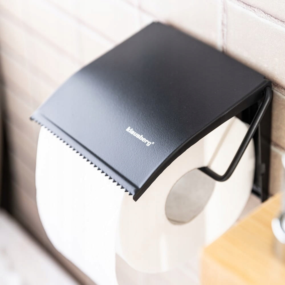 Wall-mounted toilet paper holder, black metal KLAUSBERG Packaging status original