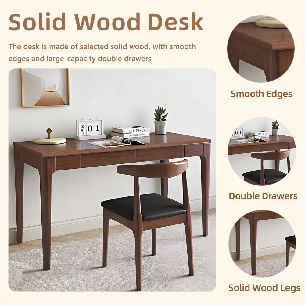 Walnut Solid Wood Standing Desk with Drawers, Mid Century Modern Furniture color walnut