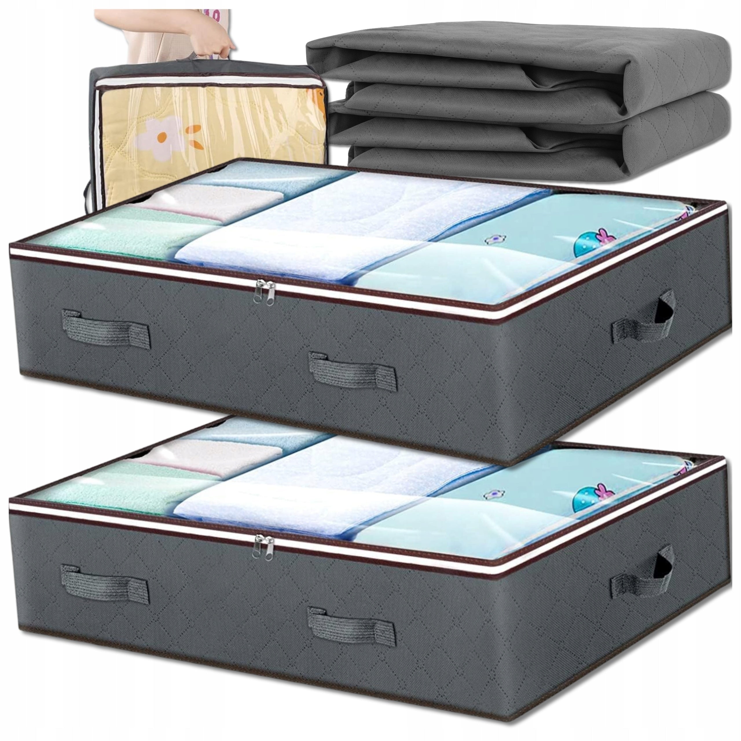 Wardrobe Drawer Organizer Set of 2pcs For Clothes Bedding Grey Protective