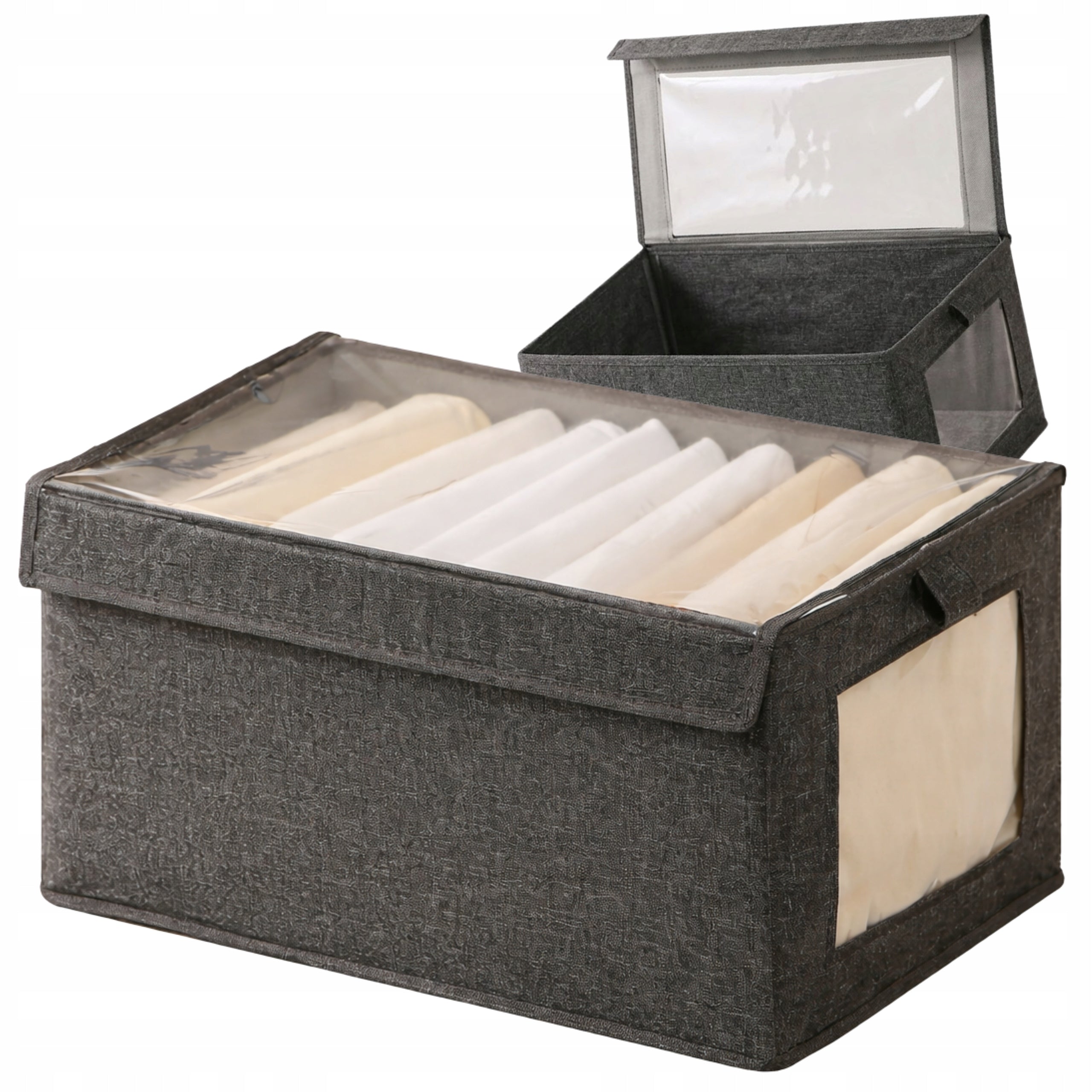 Wardrobe Organizer Textile Clothes Container with Lid 40x25x20 Grey Manufacturer code Pudełeczko Z Okienkiem 40 cm Szare