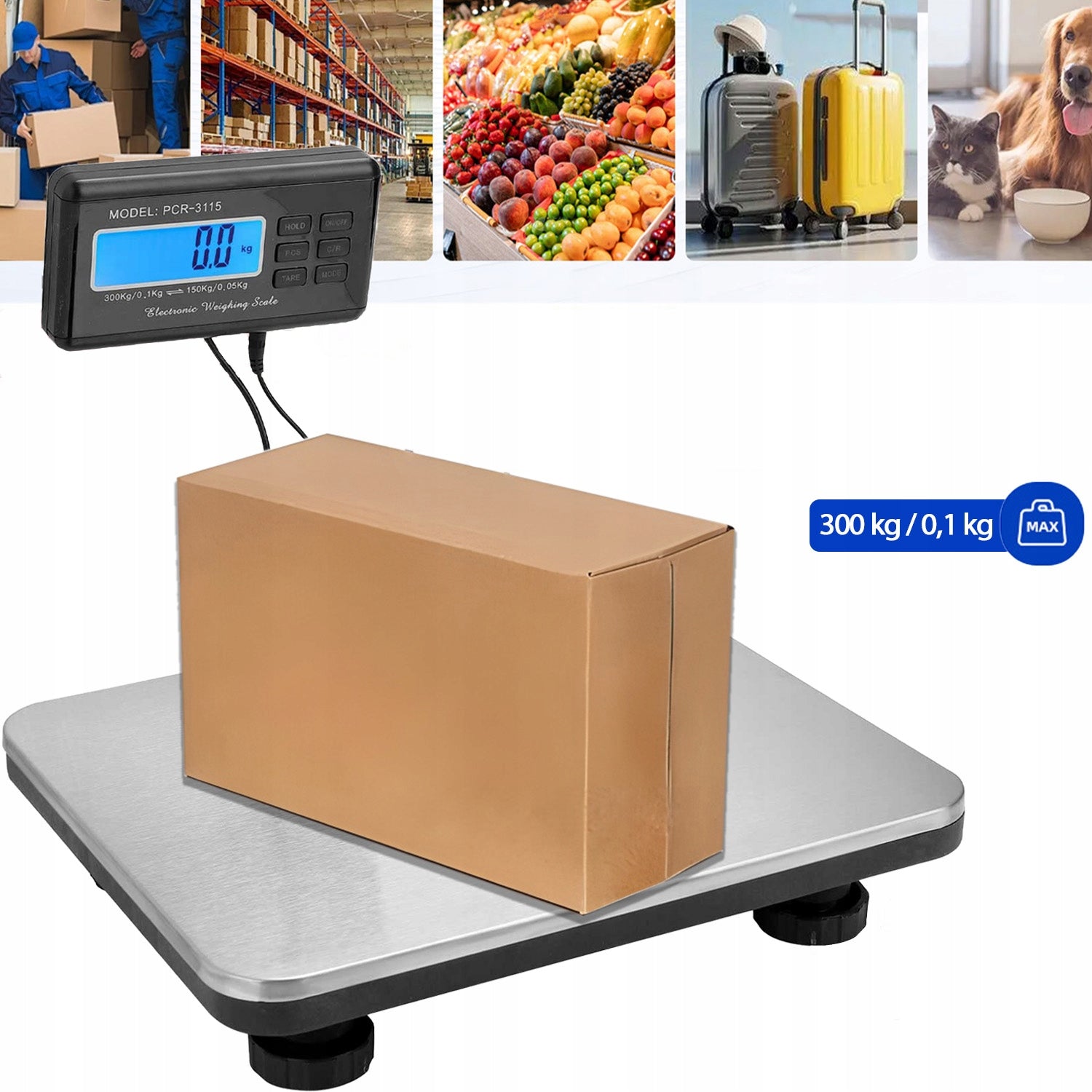 Warehouse Scale Electronic Shop LCD 300kg Platform Freight Strong Batteries included no