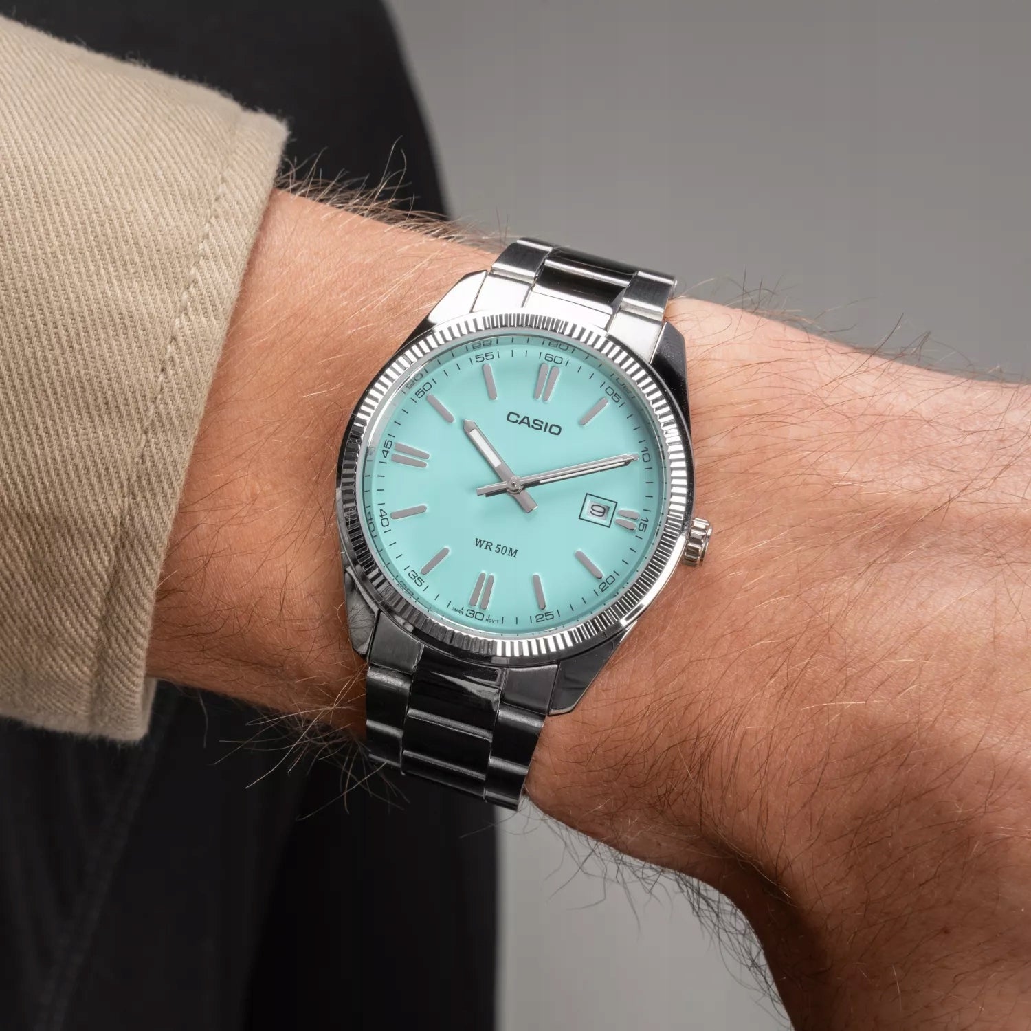 Watch Casio Classic Tiffany Blue MTP-1302PD-2A2V silver on bracelet Brand CASIO
