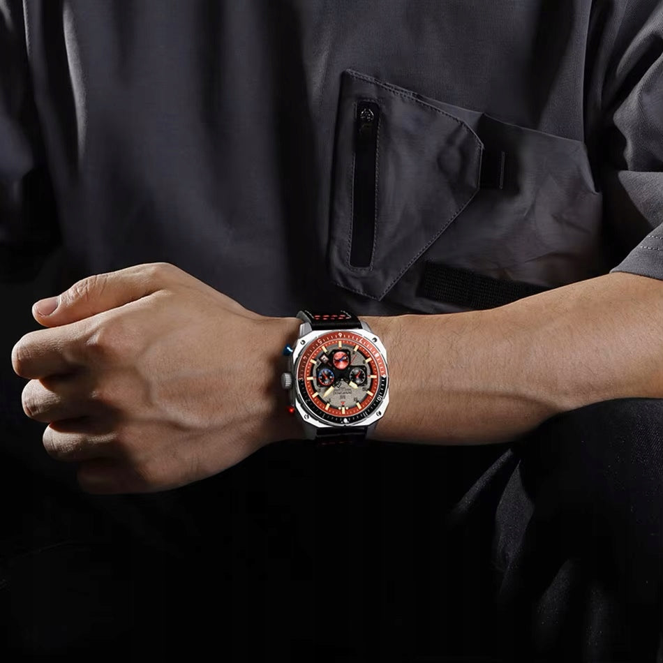 Watch Naviforce military Day-Date chronograph men's leather strap box Brand Naviforce
