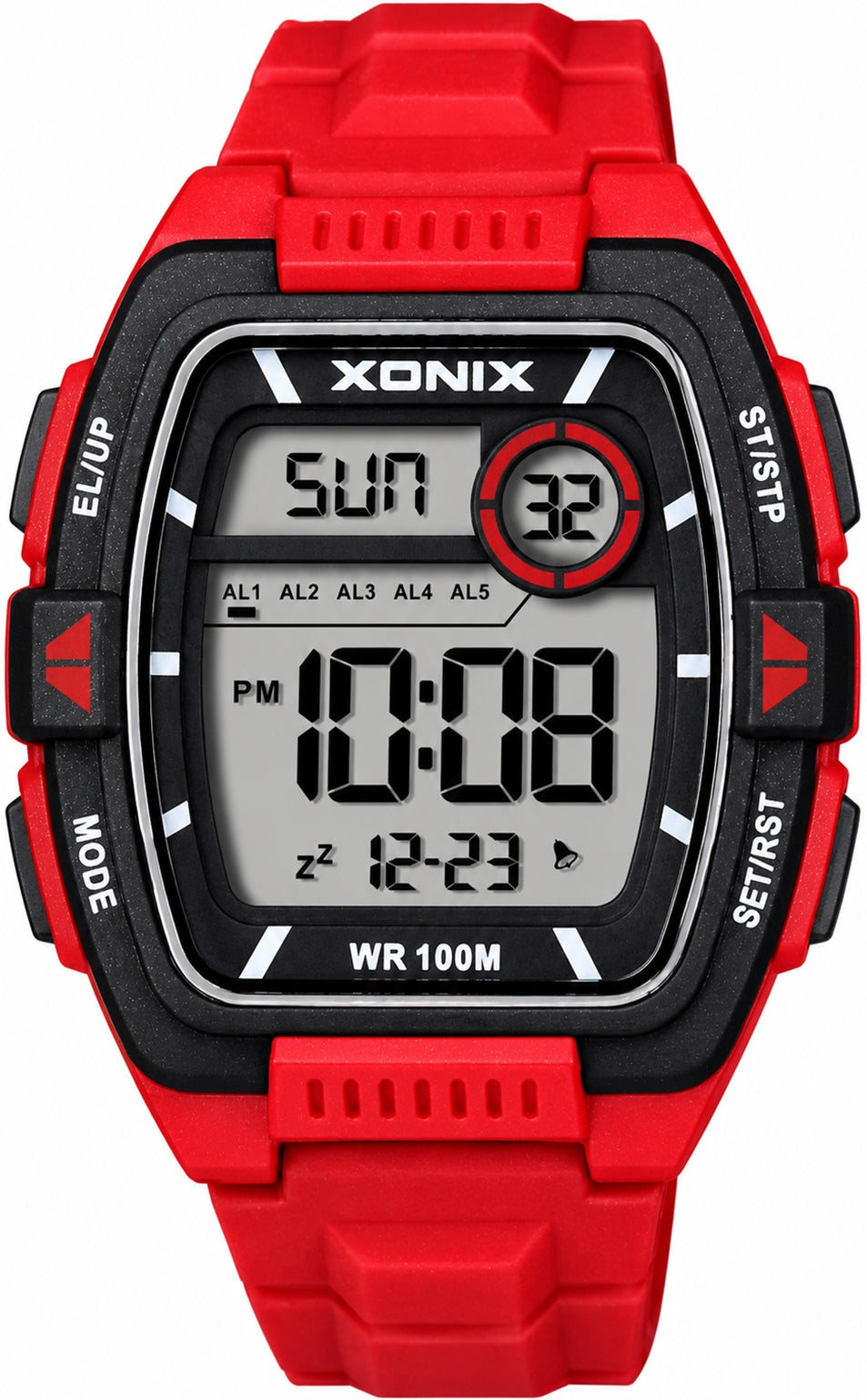 Watch Xonix digital sports 10 ATM stopwatch alarm timer red LCD large Packaging status original