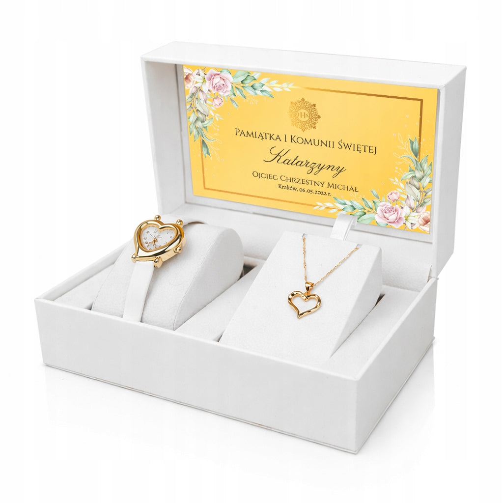 Watch and Necklace Heart Communion Gift for Girl with Engraving Brand Perfect