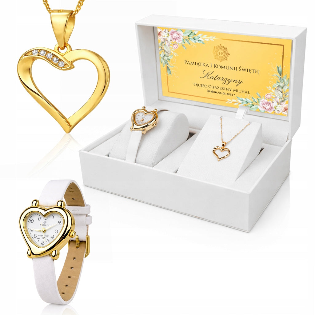 Watch and Necklace Heart Communion Gift for Girl with Engraving