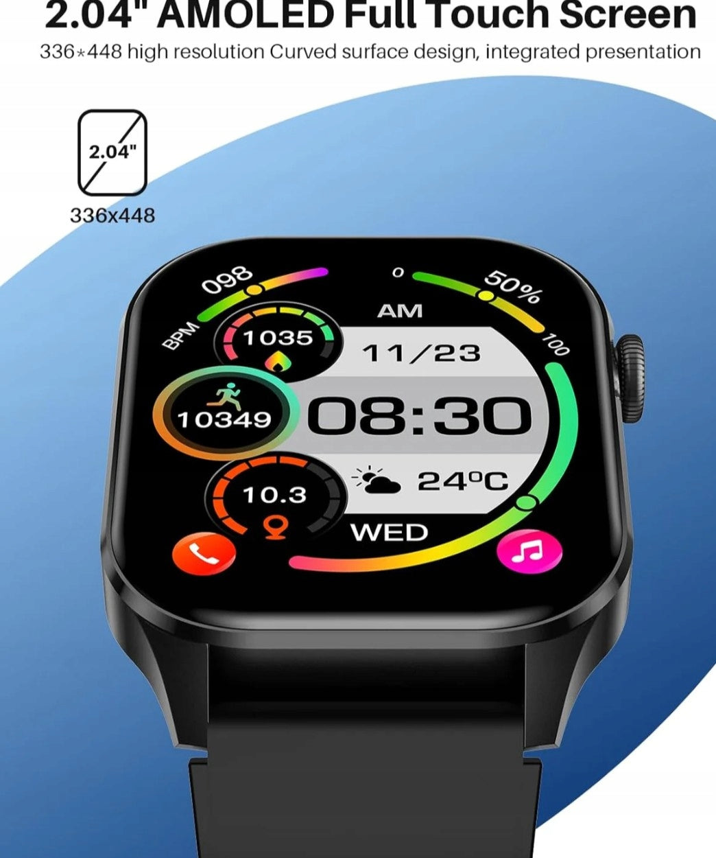 Watch smartwatch 2,4' AMOLED IP68 black Packaging status original