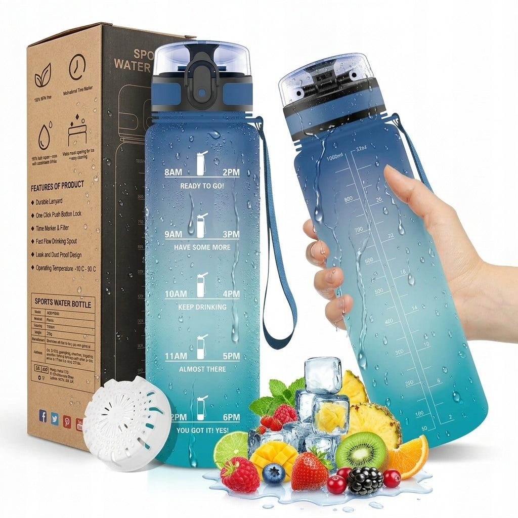 Water Bottle 1L Tritan with Motivational Measure