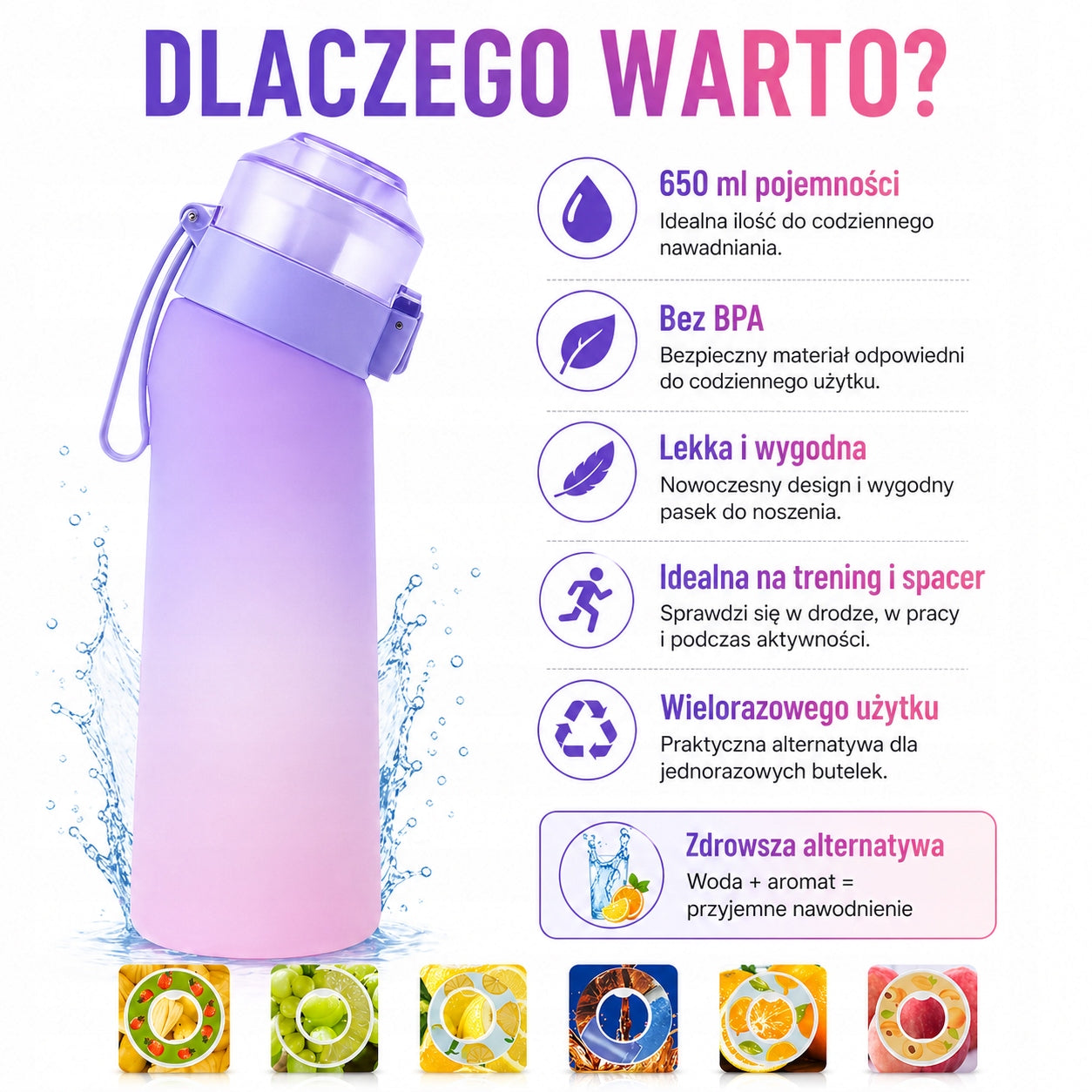 Water Bottle 650ml Purple Gradient 7 Refills Brand no brand