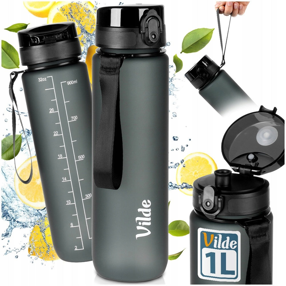 Water Bottle Leakproof Drinks with Scale Sports Travel 1L