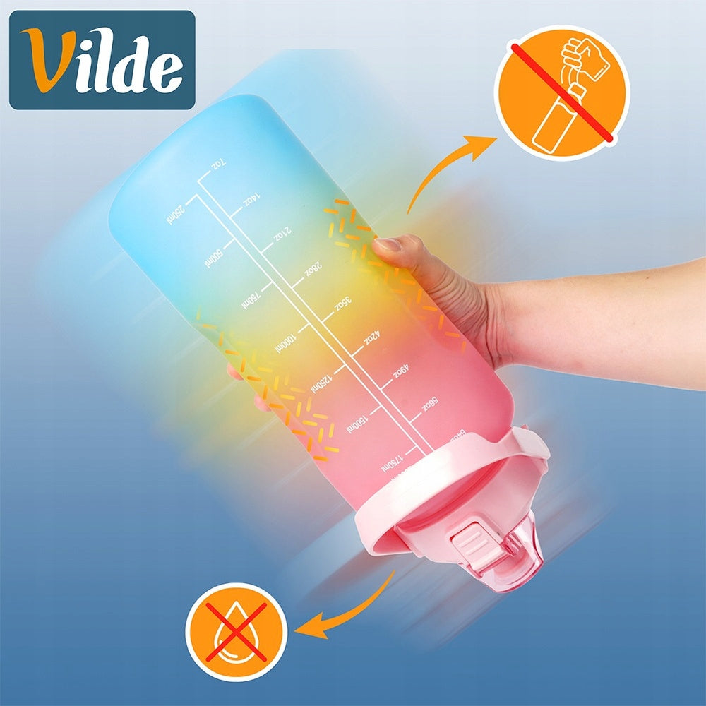 Water Bottle Leakproof Drinks with Scale Sports Travel 2L XXL Height 29.5 cm