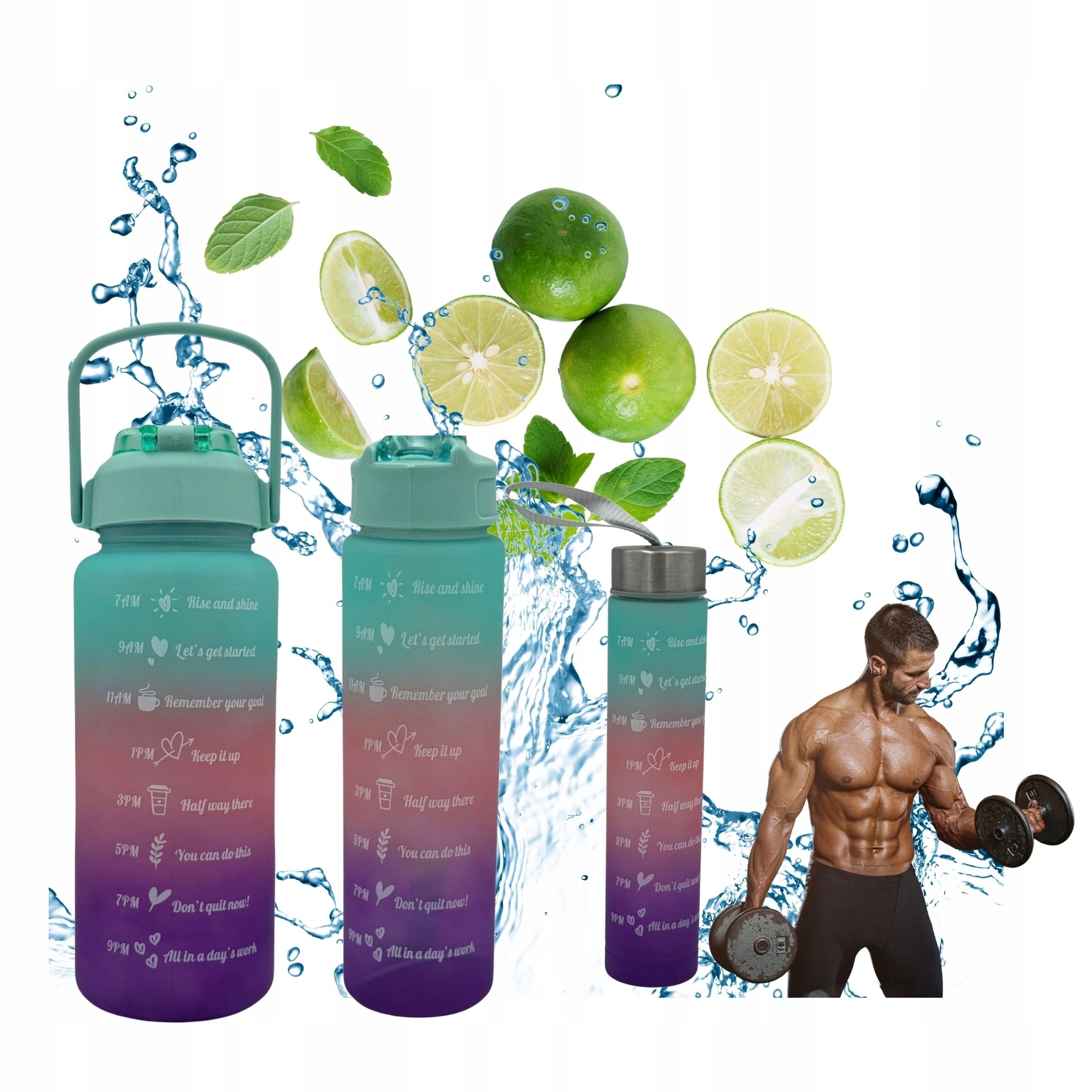 Water Bottle Motivational Water Bottle With Measure Sports 3in1 Tight Sports Additional features straw handle mouthpiece water consumption indicator