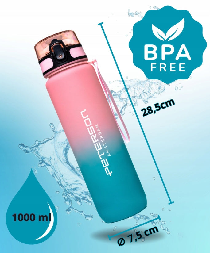 Water Bottle Sports Bottle with Measure Pink-Blue Tritan 1000ml