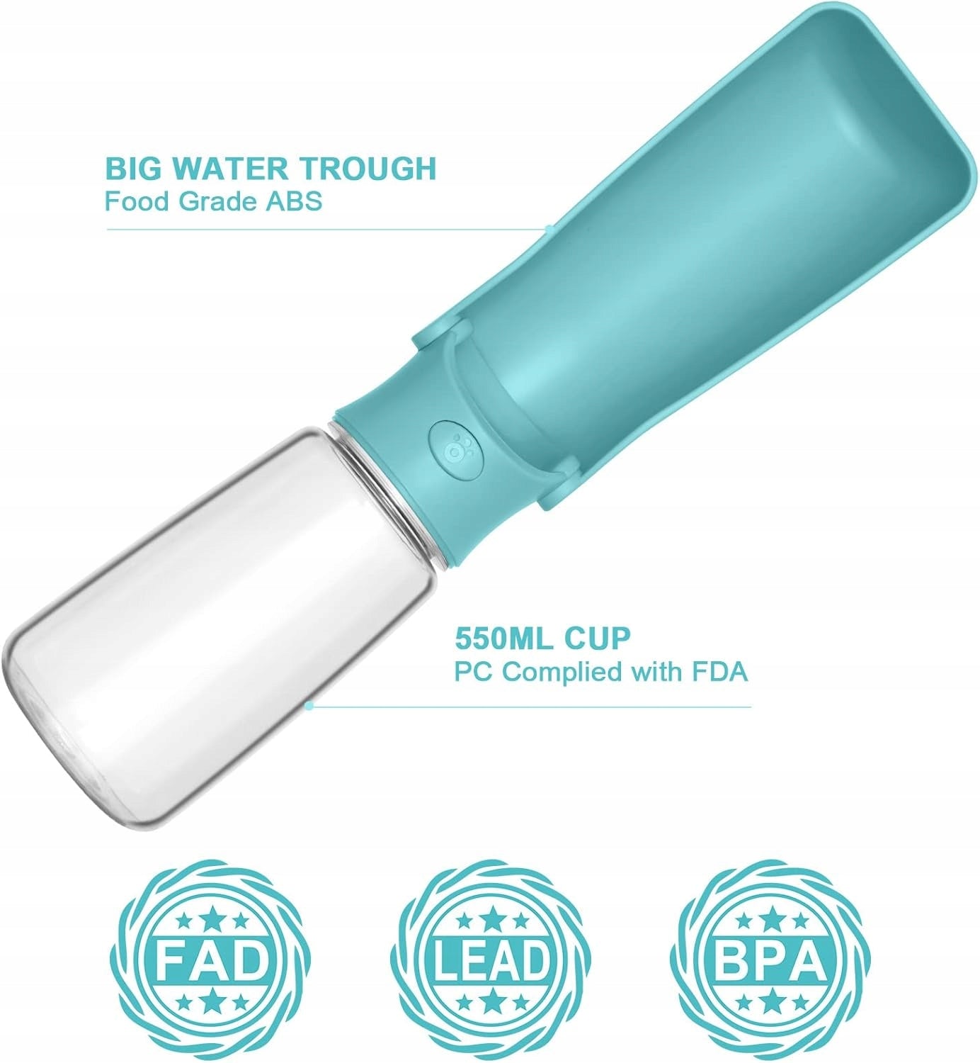 Water Bottle for Dog Water Bottle with Bowl Tourist Drinker Folding 550ml Color blue