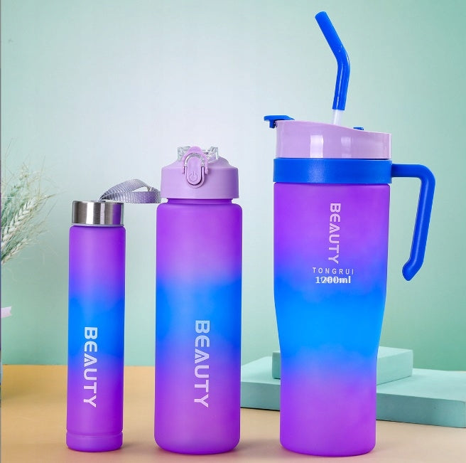 Water Bottle with Measure Cup with Straw for School Office Set of 3pcs Manufacturer code Kubek ze słomką Bidon na wodę z rurką
