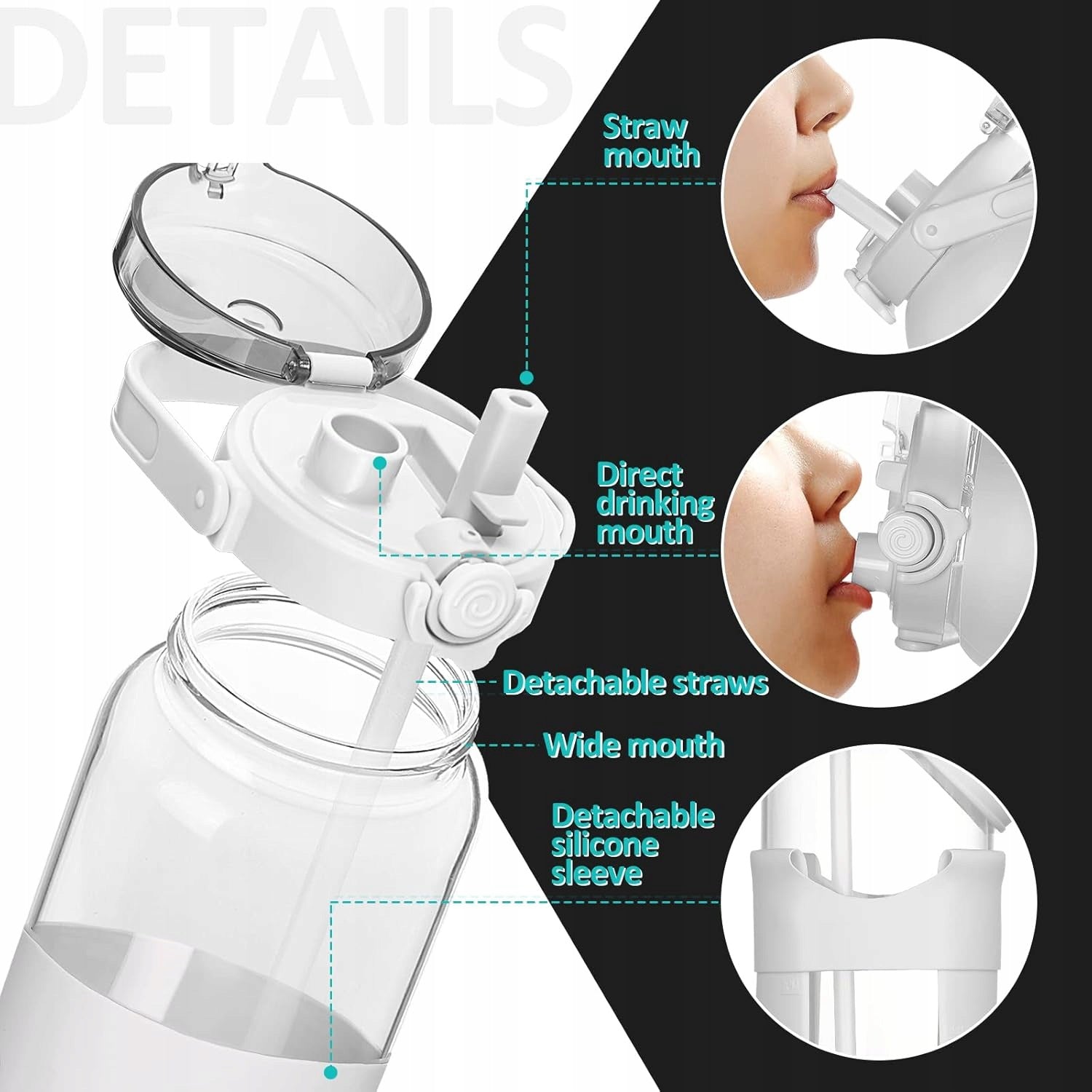 Water Bottle with Straw and Timestamp Glass Durable 960ml White Brand no brand