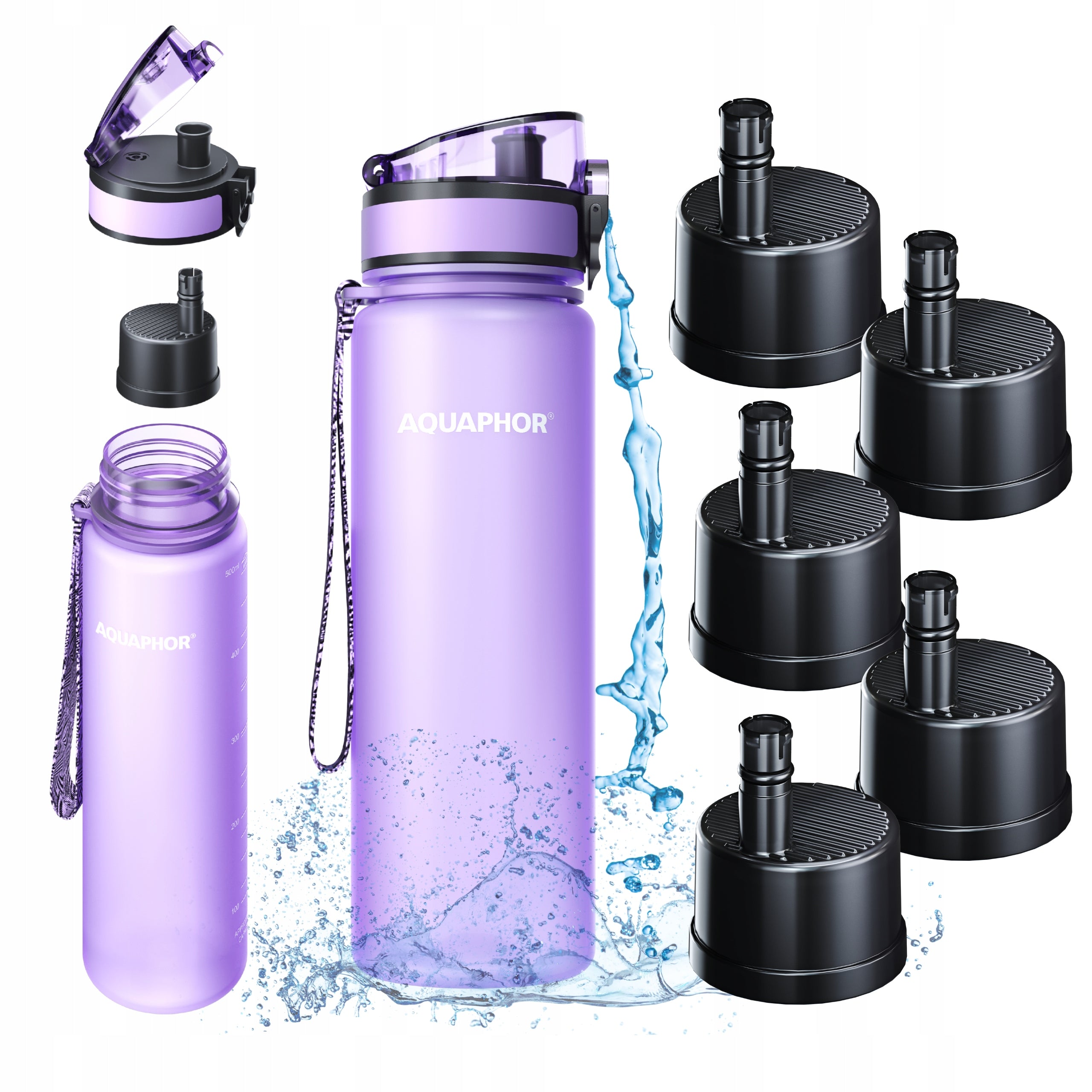 Water Filter Bottle Aquaphor City Lavender 0,5L for running walks travel